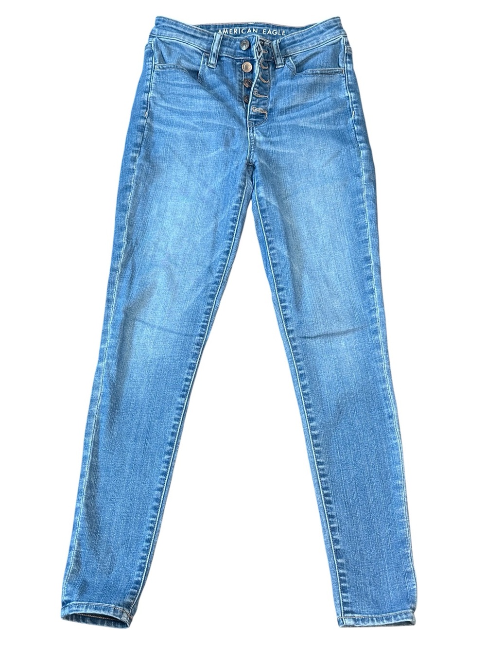 American Eagle Womens 2 Regular Next Level Stretch Skinny Jeans Button Fly Blue